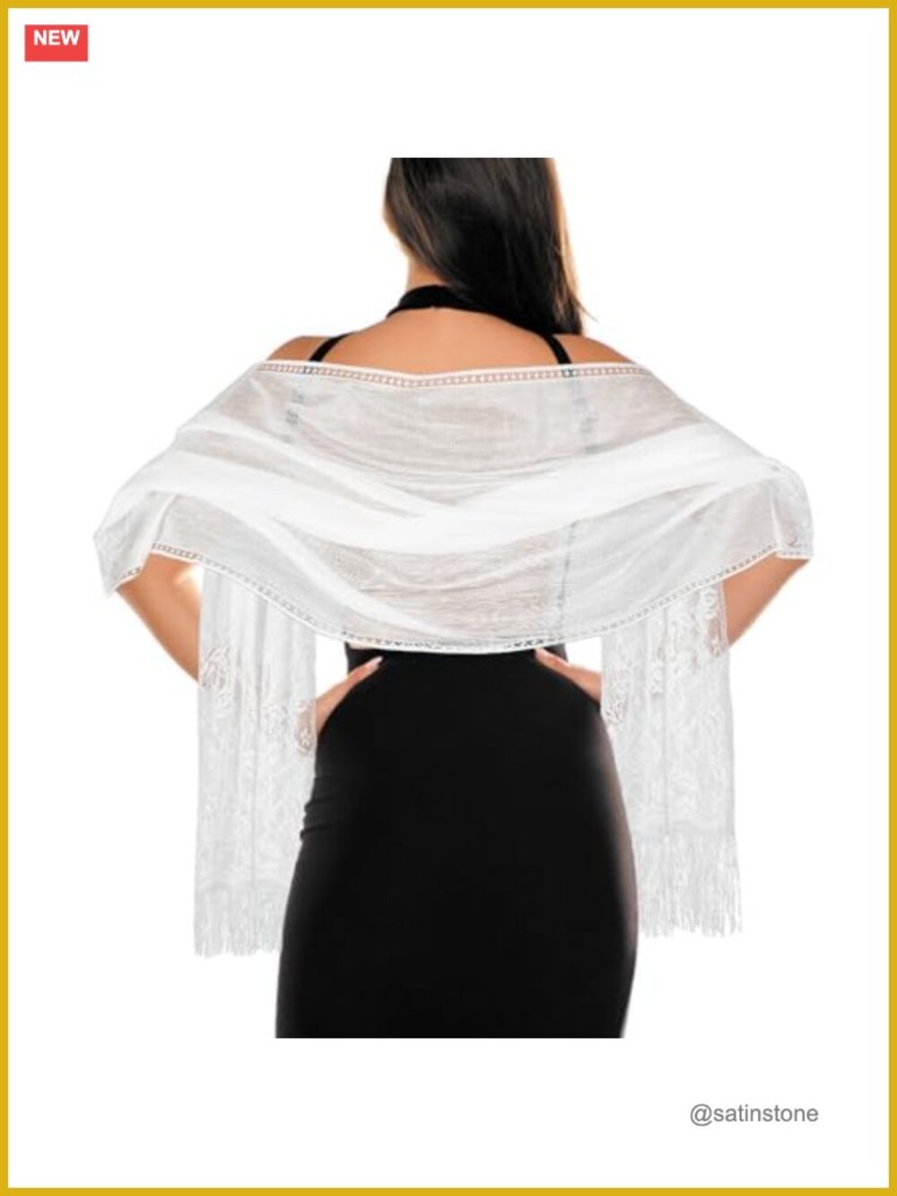 Women Floral Lace Scarf Shawl with Tassels - Sheer Mesh Fringe Wrap for Wedding